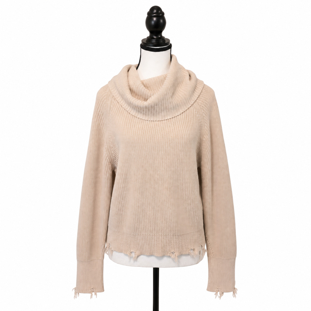 Pistola Hadley Turtleneck Sweater Womens Size Small Tan Distressed 100% Cotton